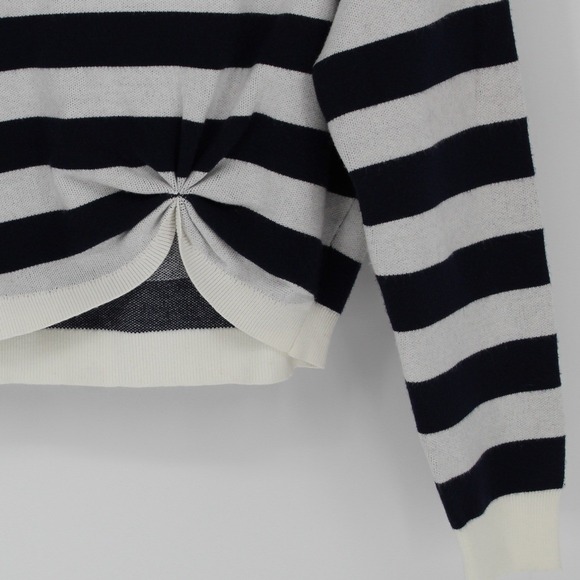 Anthropologie‎ $88 Small Navy White Striped Twist Front Cropped Hoodie Sweater - Picture 6 of 14